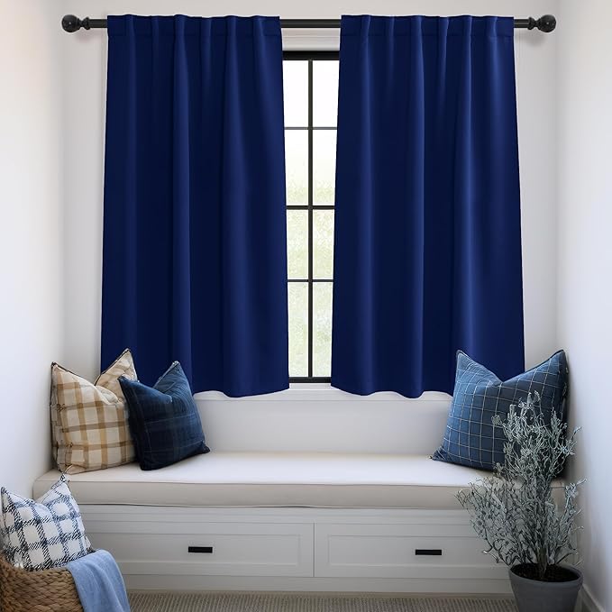 KGORGE Navy Blackout Curtains 63 inch Length, Privacy Room Darkening Rod Pocket and Back Tab Thermal Insulated Light Blocking Curtains for Living Room Bedroom, 52 x 63 Inch, 2 Panels