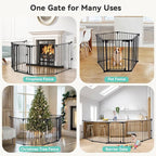 COMOMY 127.8" Extra Wide Baby Gate, Dog Gate for House Stairs Doorways Fireplace, Auto Close Pet Gate with Door Walk Through, 5 Metal Panels, Hardware Mounted Baby Fence Indoor Outdoor(30" Tall,Black)