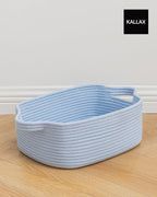KALLAX Small Woven Basket, 14 x 10 x 5.6 Inches, Small Storage Baskets for Organizing, Gift Baskets Empty, Cute Rope Shelf Closet Storage Bins for Shelves, Dog Toy Basket, Light Blue
