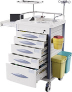 Rolling Emergency Medical Storage Crash Cart with Drawers -CPR Board, IV Pole, Silent Casters, Trash Bin, O2 Holder, Drawer with Dividers, File Box, Nursing Cart for Clinic, Hospital, Salon