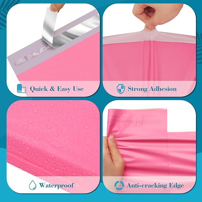JinRuiKJ Poly Mailers with Handle 10x13 Inch 25 Pcs, Easy to Carry Packaging Bags for Small Business, Thank You Shipping Bags with Self Adhesive Strip, Tearproof and Waterproof - Pink