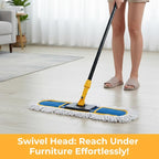 24" Dust for Floor Cleaning, Large Areas Floor Duster with 2 Cotton Reusable Pads, Wet Dry Mop for Hardwood Floors, Marble, Laminate, Tile, Concrete, Garage