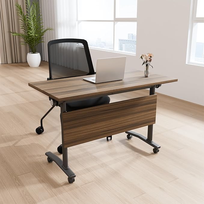 Conference Table, Modern Folding Meeting Tables with Flip Top, Mobile Podcast Table with Four Locking Wheels, Large Training Table for Meeting Room, Office, Classroom (4, A, 61in)
