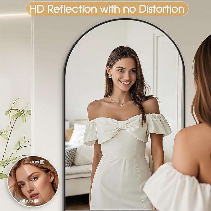 76"x34"Floor Mirror Full Length,Arched Full Length Mirror with Stand,Full Body Mirror,Hanging or Large Leaning for Bedroom Living Room Black