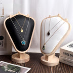 Natural Body Wood Necklace Display Stand with Black Leather Soft Mat Necklace Holder Organizer Desktop Stand for Home Store Dresser-3.3"x5.8"x8.4"