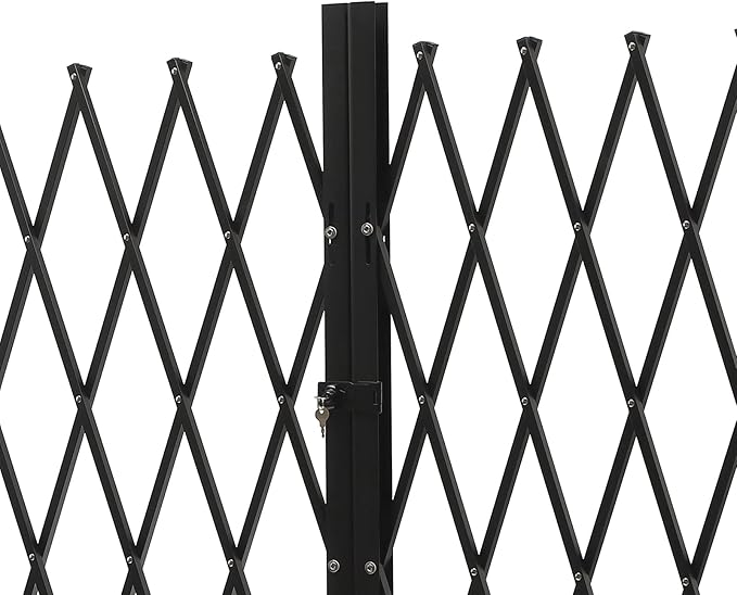 Double Folding Security Gate 5.25' H x 9.84' W Iron Accordion Security Gate Flexible Expanding Security Gate 360° Rolling Barricade Scissor Door with Padlock for Entry Security, Garage, Warehouse