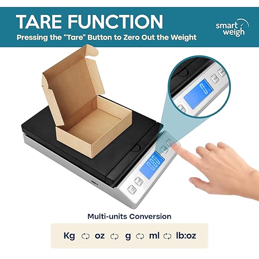 Smart Weigh Digital Shipping Scale 66LB x 0.1oz Hold and Tare Function Accurate Postal Scale for Packages Includes Batteries and USB-C Reliable for Mail and Shipping