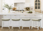 Counter Height Bar Stool Kitchen Counter Modern Backless Barstool with Upholstered Faux Leather Seat and Solid Wood Leg Farmhouse 24 inch Bar Chair, Light Grey + White, 1pc