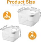 4 Pack Metal Mesh Basket with Hollow Handles White Wire Storage Bin for Organizing Stackable Metal Fine Mesh Basket for Pantry Bathroom Kitchen Cabinets Shelves (Medium and Large)