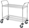 Omega 2 Tier Heavy Duty Rolling Utility Carts with Wheels and Handle Bar, NSF Certified 1200LBS, Commercial Serving Storage Cart for Warehouse Garage Kitchen, 21" Deep x 36" Wide x 39" High, Silver