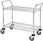 Omega 2 Tier Heavy Duty Rolling Utility Carts with Wheels and Handle Bar, NSF Certified 1200LBS, Commercial Serving Storage Cart for Warehouse Garage Kitchen, 21" Deep x 36" Wide x 39" High, Silver