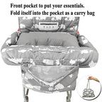 Love&go Soft Pillow Attached 2-in-1 Shopping Cart and High Chair Cover for Baby, Cotton Padded Cart Cover, Fold'n Roll Style, Portable with Carry Bag (Gray Elephant)