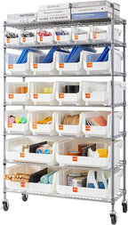 VEVOR 7-Tier Rolling Bin Storage Rack, 22 Organizer Bins, Bin Rack Storage Steel Wire Shelving System with Wheels, Mobile Tool Organizer for Garage, Warehouse, Office, Restaurant, Classroom, Kitchen