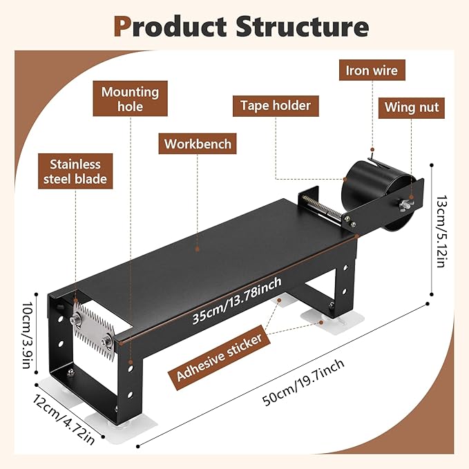 Desktop Packing Tape Dispenser with Dual-Sided Cutter for 2.36" Wide Tape (3" Core), Commercial Black Tape Cutting Machine with Suction Cups for Packaging, Shipping, Moving