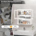 VINGLI Metal Wall Cabinet with Locking Glass Doors & Magnetic LED Sensor Light, Adjustable Shelf, Wall Mounted Storage Display Cabinets for Garage, Kitchen, Home Office, Warehouse, Living Room, White