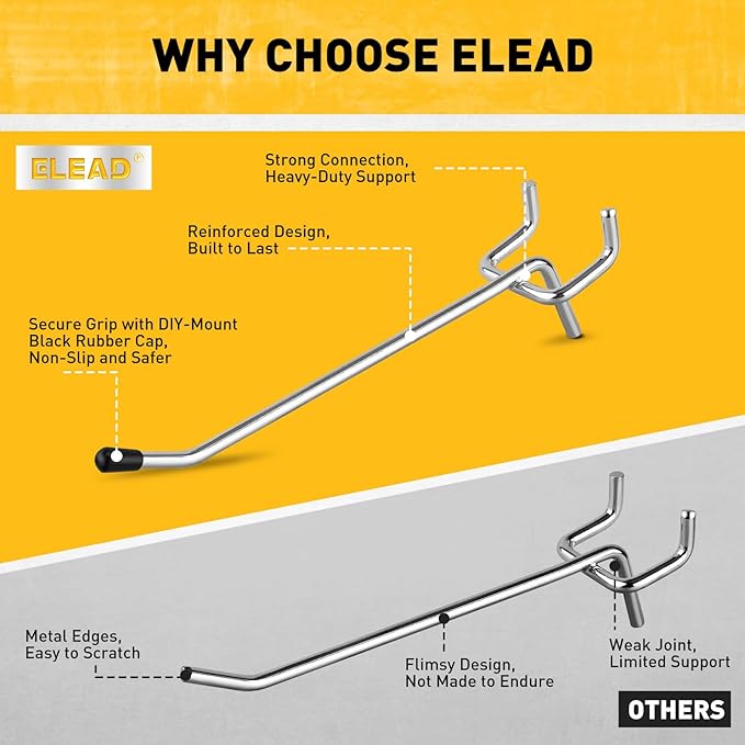 ELEAD 55-Piece 4 Inch Pegboard Hooks, Heavy Duty Peg Board Organizer Accessories, Peg Board Tool Hangers Fit for 1/4" and 1/8" Pegboard Hanging Tools Garage, Workshop, and Craft Storage