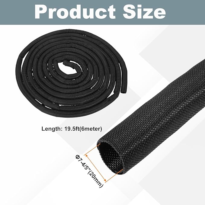 MECCANIXITY 4/5 Inch ID Split Loom Tubing 19.5ft Polyester Cord Protector Wire Cable Sleeve for USB Cable Power Cord, Black