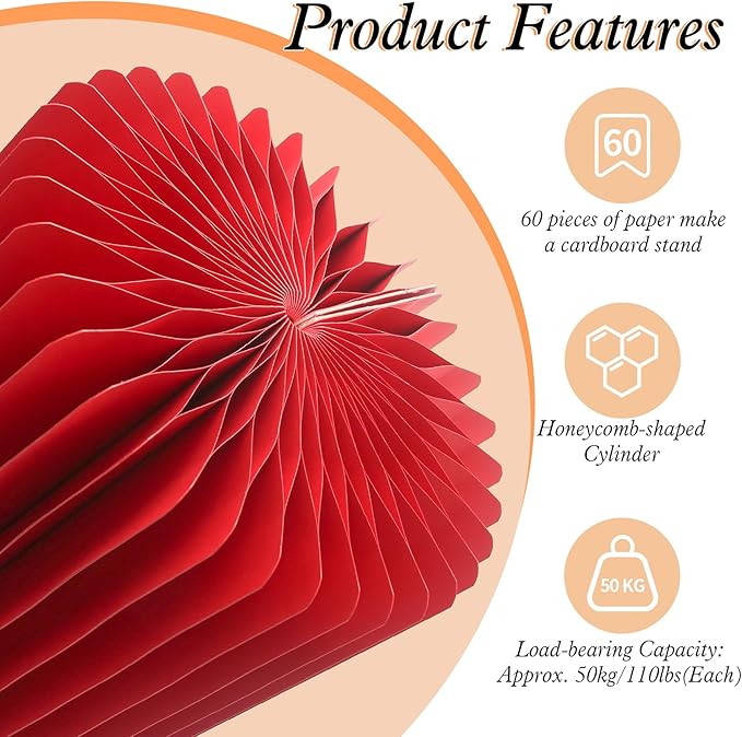 magalo Cylinder Stands for Party 5PCS Foldable Cardboard Columns Round Display Pedestal Stand Cylinder Tables for Wedding Birthday Baby Shower Dessert Cake Decoration-Red