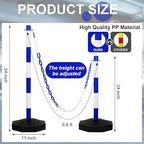 Amylove 9 Packs Traffic Delineator Post Cone with Base, Traffic Cones Safety Cones Caution Cones Plastic Stanchion Chain Safety Barriers with 6.6 Feet Link Chain and S Hooks for Parking Lot (Blue)