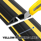 10Ft Cord Covers for Wires on Floor, 3-Channel Heavy Duty Floor Cord Cover with Anti-Slip Base & Yellow Warning Strips, Extension Cord Covers for Floor, Ideal for Home, Office, Outdoor Use