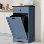 13 Gallons Tilt Out Trash Cabinet Freestanding Kitchen Trash Bin Cabinet Wood Garbage Recycling Cabinets with Hideaway Drawer Pet Proof Trash Can Holder for Kitchen Living Room, Blue