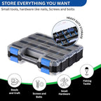 Andalus Tools Organizer Box, Small Parts Storage 34-Compartment Double-Sided Portable Hardware Organizer Removable Plastic Dividers for Screws, Nuts, Bolts, Nails – Blue (2 Pack, 12.5" x 10.5" x 3")