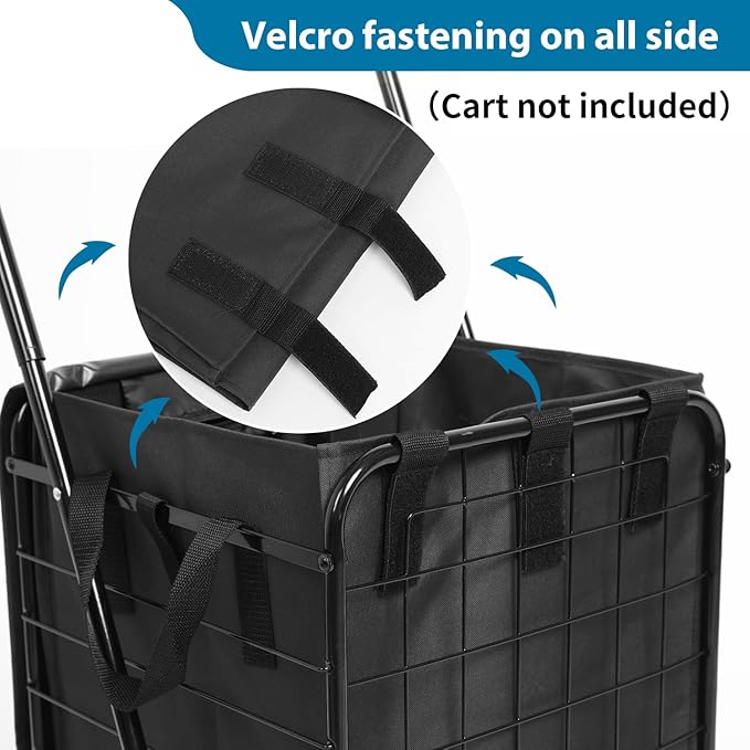 Kiffle Shopping Cart Liner（Without Trolley）, 14.7" X 13.2" X 20" Square Bottom, Fits Grocery Cart, Cover and Adjustable Straps, Waterproof Oxford Cloth (Black)