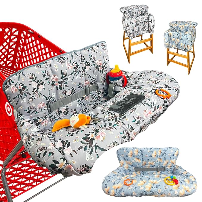 Shopping Cart Cover for Baby, Waterproof Restaurant High Chair Cover - Double Sided Grocery Cart Cover for Baby Boy and Girl -Extra Large - Perfect Baby Registry Gift (Silver)