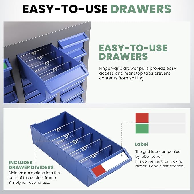 40 Drawers Alloy Steel Nut and Bolt Organizer, Parts Cabinet with Adjustable Shelves and Label Stickers, Bolt Organizer for Nuts Bolts Parts Screws Small Items