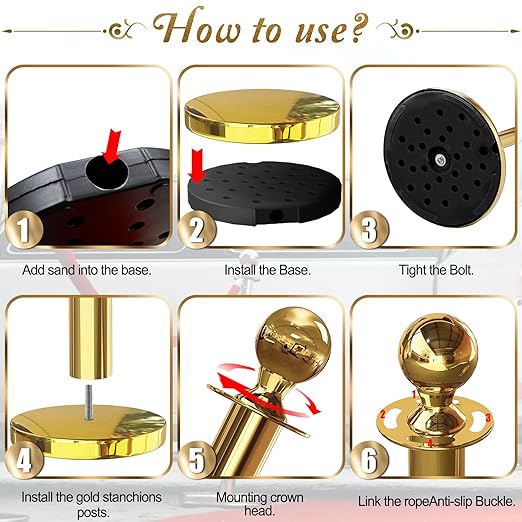 8PCS Gold Stanchions Posts with 4PCS 5 ft Red Velvet Rope, Red Velvet Rope Stanchion Set Crowd Control Barriers, Stanchions and Velvet Ropes Red Carpet Poles for Party Supplies