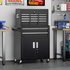 Superday Metal Tool Chest, 8 Drawer Rolling Tool Chest with Wheels, Detachable Tool Storage Cabinet with Lock for Garage, Steel Tool Cart with Liner & Hooks for Workshop, Warehouse (Black)