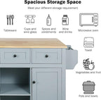 Rolling Kitchen Island with 2 Bar Stools, Drop Leaf, Cabinet Door Storage Racks & 3 Drawers, Mobile Kitchen Cart with Rubberwood Top & Locking Wheels for Dining Room & Kitchen, 53-Inch, Grey Blue