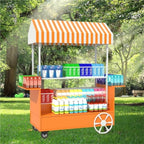 Portable Food Cart with Canopy, Mobile Vendor Display Stand with Lockable Wheels, Outdoor Food Stall Trolley, Foldable Commercial Display Cart for Market, Street Food & Events(Red)