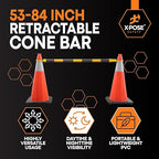 Retractable Barrier for Safety Traffic Cones - 2" OD - Large Yellow and Black Bar Barricade - for Road Construction, Parking, Warning, Temporary Security Divider (80, Yellow & Black, 53" x 84")