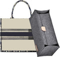 Doxo Purse Organizer Insert, Felt Tote Organizer Insert with Zipper, Bag Liner Perfect for L Onthego MM 35 & D Book Tote Medium (Grey-With Cover)