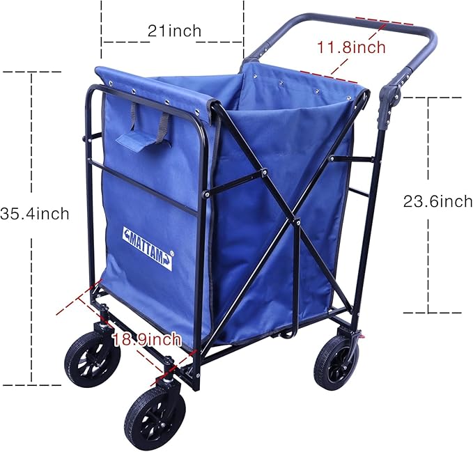 MATTAM Collapsible Basket Trucks Service Carts with Wheels for Material handling, 265 lbs Capacity，21" L x 18.9" W x 35.4" H (Blue)