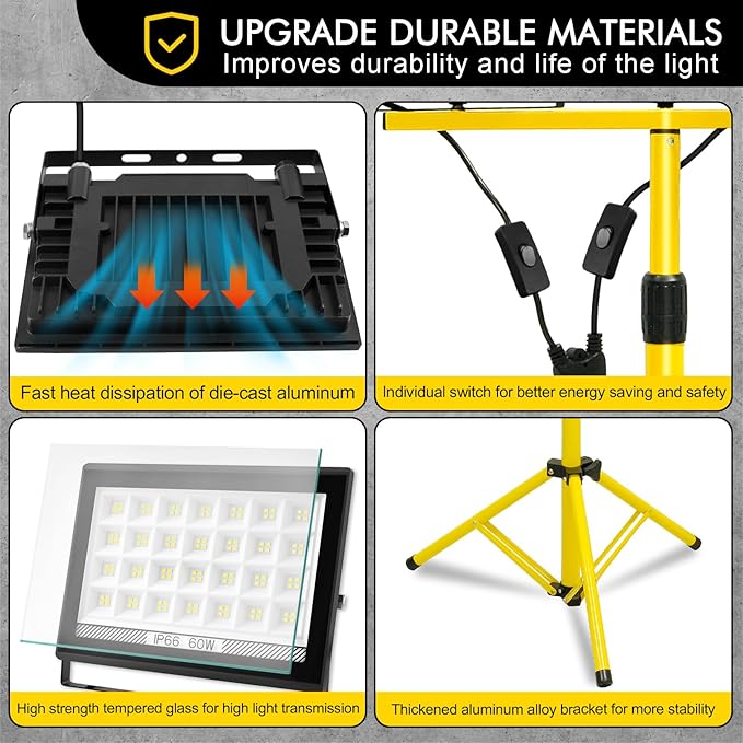 21000Lumen Work Lights with Stand, 2 Head LED Work Light with Adjustable and Foldable Tripod Stand, IP66 Waterproof Portable Work Light for Outdoor Workshop Garage Construction Site Job Site