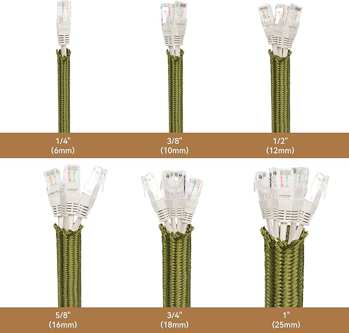 Polyamide Cable Sleeve, 10ft Flexible Expandable Braided Sleeving, Cable Management Sleeve for TV Computer Office Home Entertainment (Green, 3/4")