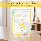 Acrylic Sign Holder 8.5 x 11, 12 Pack Double Sided Flyer Holder, Table Menu Holder Display Stand for Wedding, Party, Gold Picture Frame Stand up Table Top Menu Holder