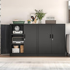 Metal Storage Cabinet, 36" H Locking Storage Cabinet with 2 Adjustable Shelves, Metal Cabinets for Garage, Home, Office, Utility Room-Black