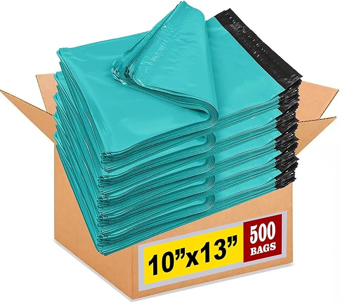 iMBAPrice 500-Pack Teal Poly Mailers 10x13 Inch #4 Color Poly Mailing Envelopes Bags, Self Seal Adhesive Waterproof and Tear Proof (Total 500 Bags)