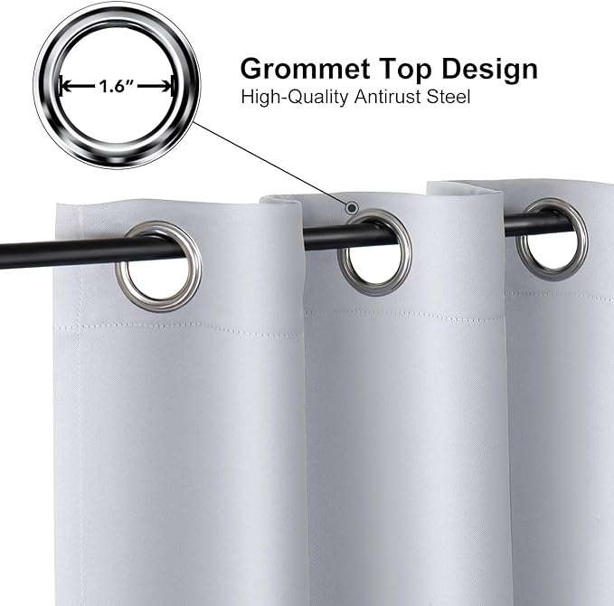 ChrisDowa Grommet Blackout Curtains for Bedroom - Thermal Insulated Room Darkening Curtains for Living Room (1 Panel Set, Greyish White, 52W x 63L)