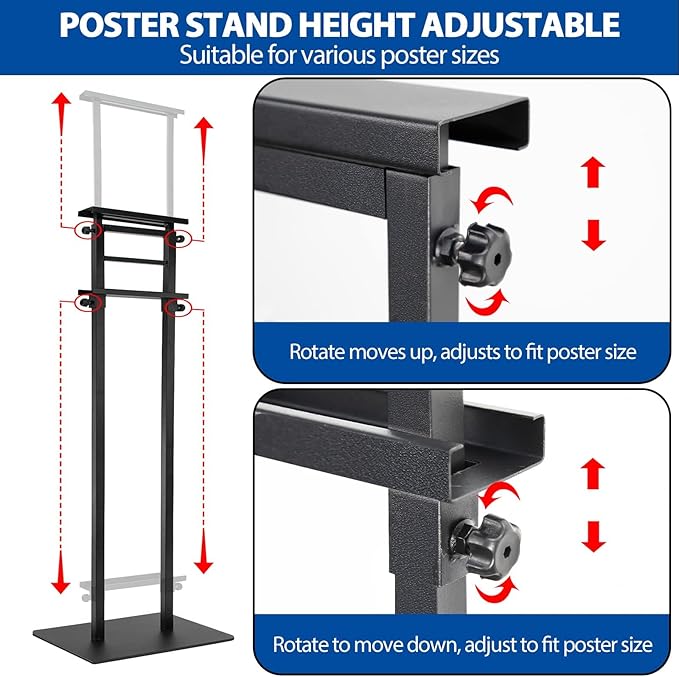 Pedestal Poster Sign Stand for Double Sided Display, Adjustable Poster Board Stand Height Up to 80", Heavy Duty Floor Standing Sign Holder for Board, Foam, Banner Display Stand, Black 1Pack