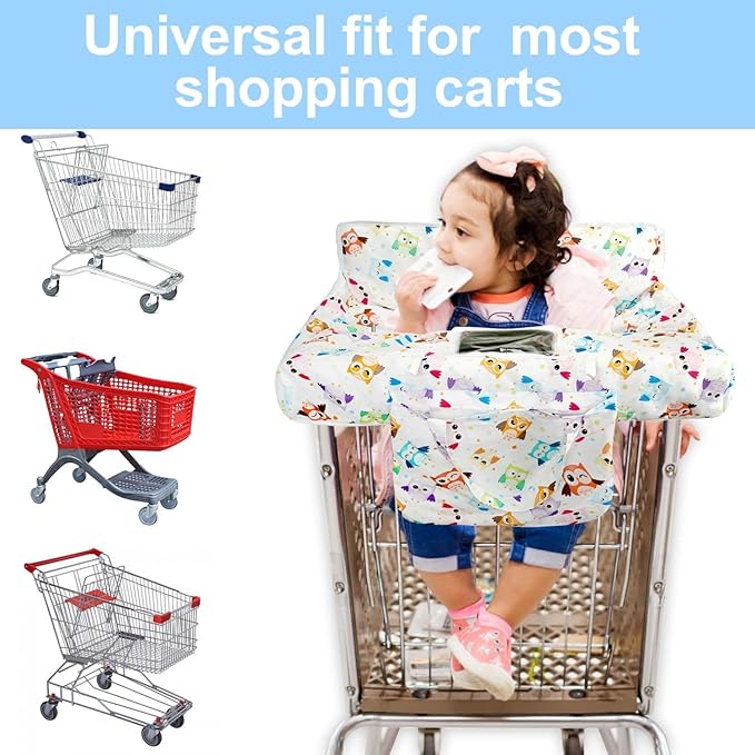 White Shopping Cart Cover for Baby 2-in-1 High Chair Cover with Safety Harness Multifunctional Owl Pattern Cart Covers for Babies Soft Padded Grocery Cart Cover for Baby Boy Girl