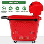 FAHKNS Red Shopping Carts with Wheels, 6PCS 35L Portable Shopping Baskets Set, Grocery Basket with Handles for Supermarket, Retail Store, Laundry