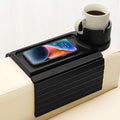 Couch Cup Holder Tray, 15.75" Bamboo Cup Holder for Couch, 3 in 1 Foldable Arm Chair Clip on Side Tray Table for Remote Snack Table on Armrest