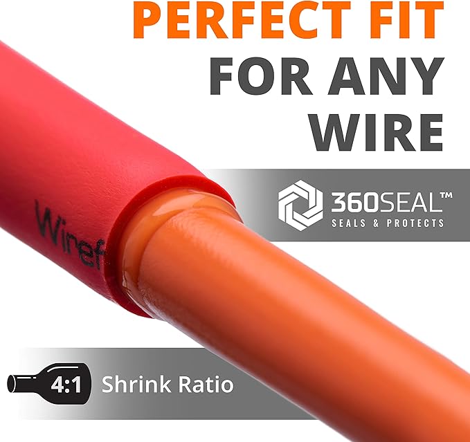Wirefy 5/16" Heat Shrink Tubing - 4:1 Ratio - Adhesive Lined - Resistant Heat Shrink - 50 Feet Roll - Red