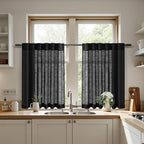 Nanspring Black Cafe Linen Curtains 24 Inch Length 2 Panels Privacy Semi Sheer Curtains for Small Window Kitchen Back Tab Rod Pocket Short Sheer Bathroom Curtain 36x24 Inches