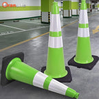 Fluorescent Green PVC Traffic Cones, Heavy Black Base Parking Lot Cone Structurally Stable Weatherproof Road Construction Safety Cones (8, Green, 28" Large)