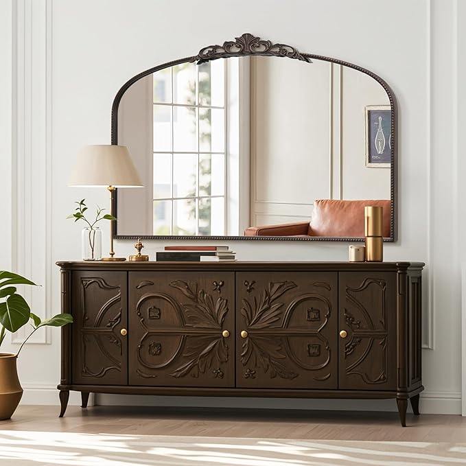 Micasso Large Bronze Vintage Mirror: 48"x 33" French Baroque Antique Mirror - Traditional Ornate Decorative Wall Mounted Arched Mirrors for Wall/Mantel/Entryway/Hallway - Home Decor for Living Room
